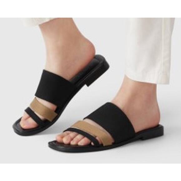 Vivaia Doris Square Toe Slide Sandal Old Money Knit Comfort Black Brown 7-7.5 - Picture 1 of 7